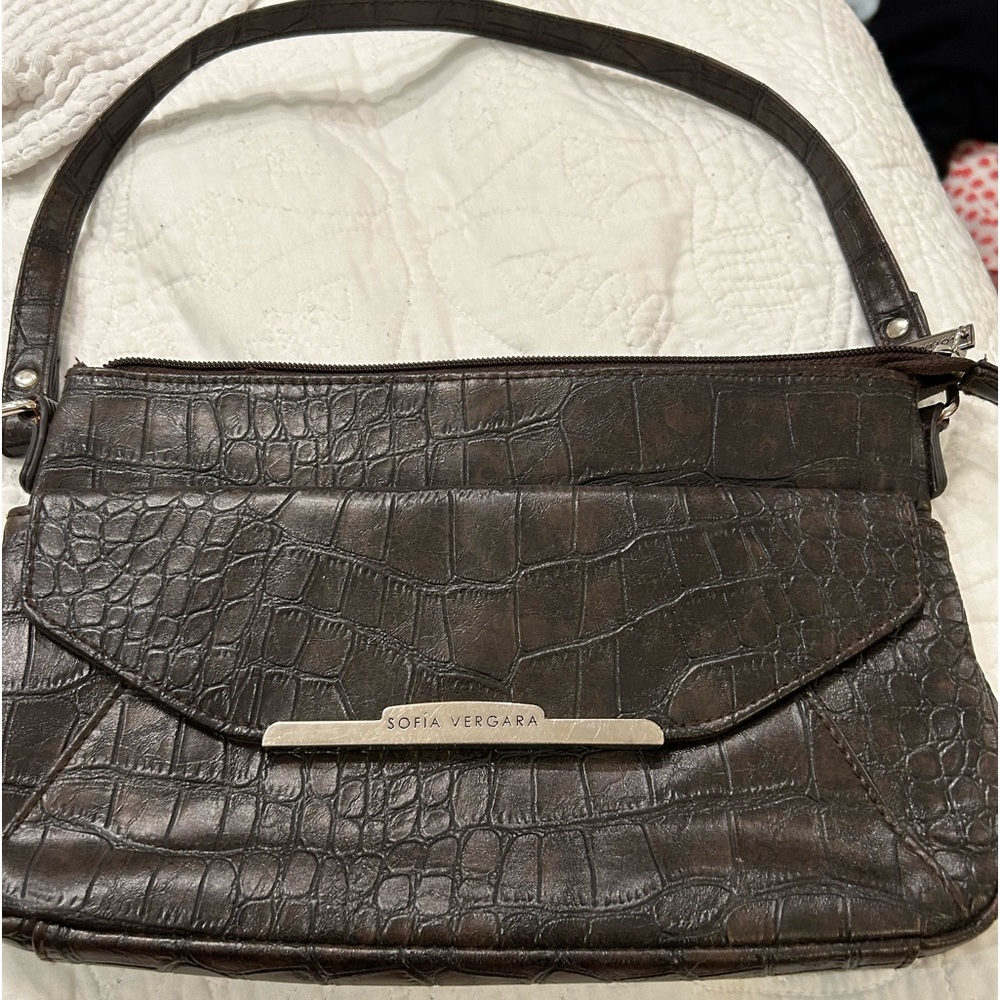 Sofia vergara brown crocodile hand bag EUC
